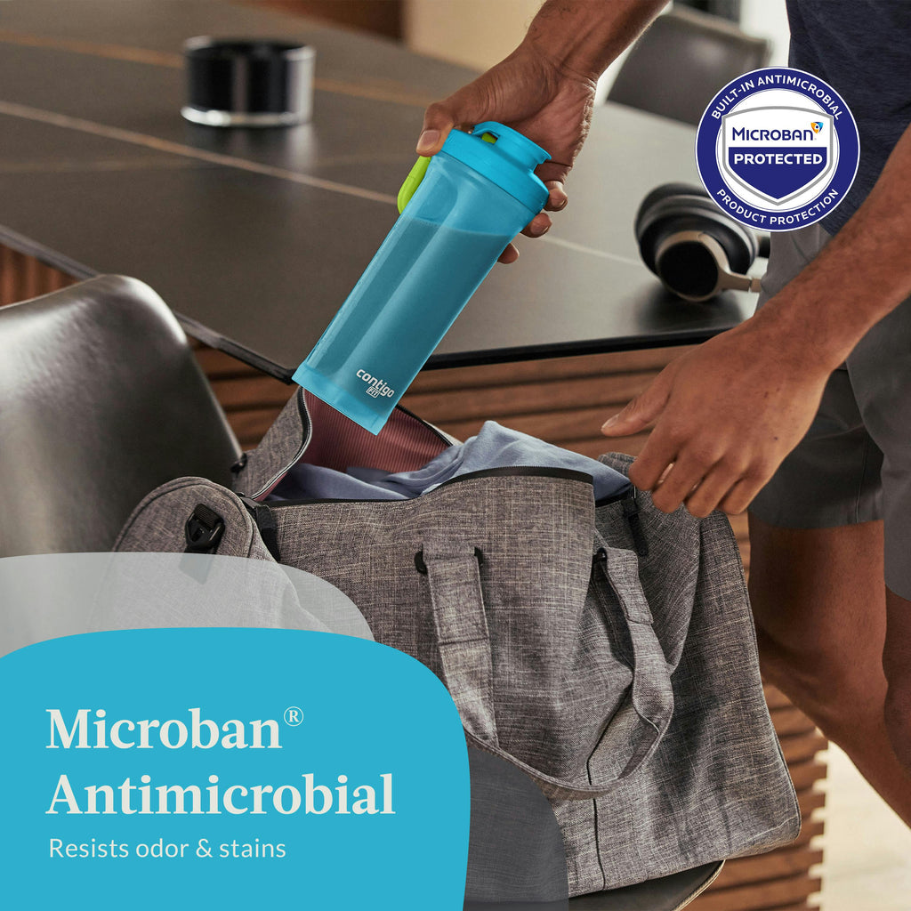 Fit Shake & Go 2.0 Plastic Antimicrobial Shaker Bottle, Blue Raspberry, 28 floz