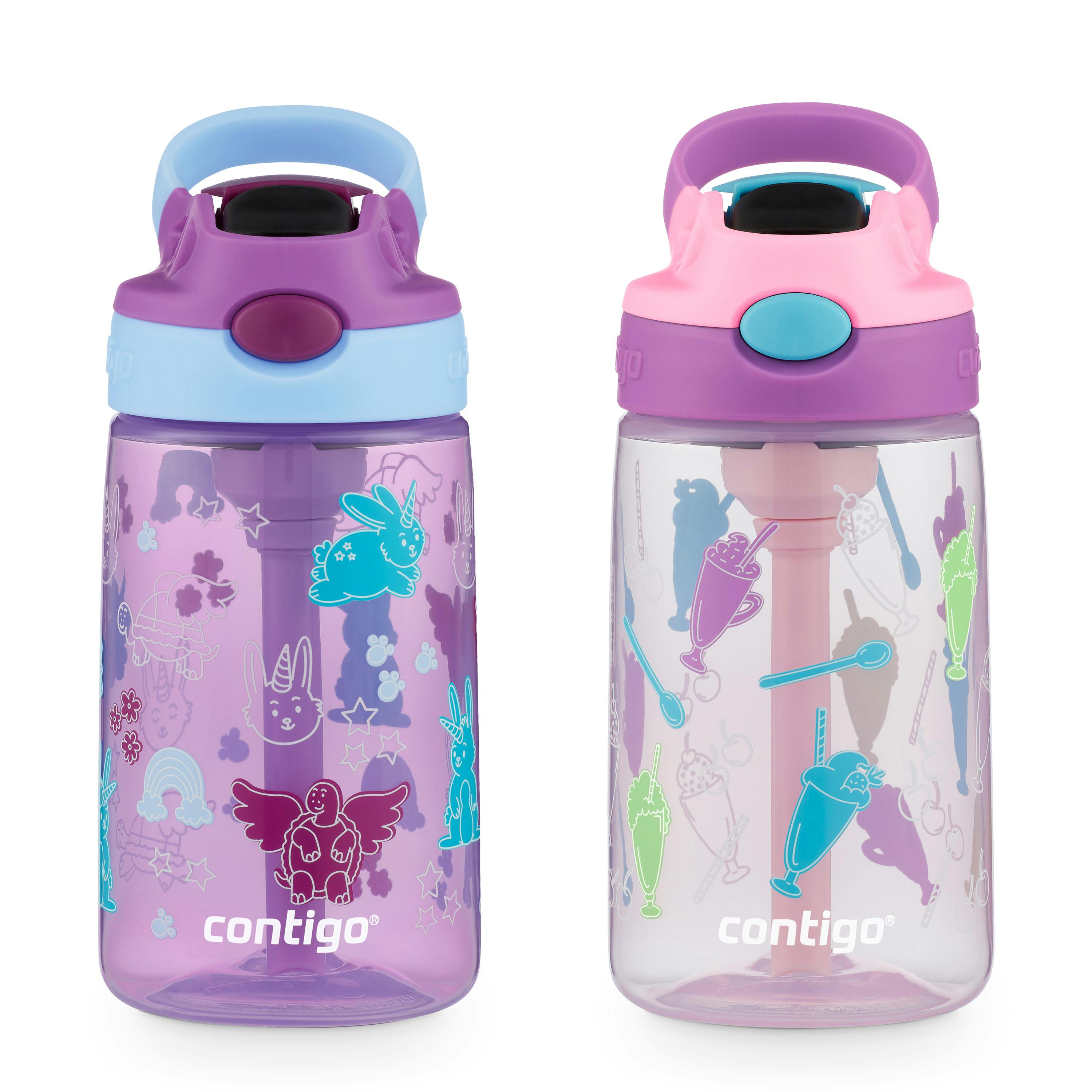 Kids Water Bottle with Redesigned AUTOSPOUT Straw, 14 oz, 2 pack